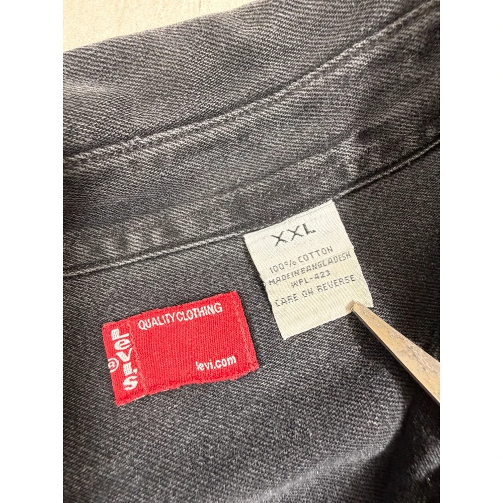 Vintage 90s Levis XXL Black Denim Button Down Long Sleeve Shirt Oversized Heavy